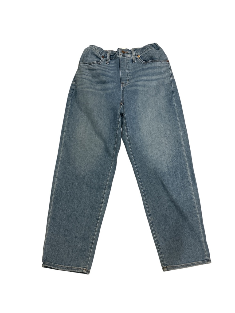 Madewell Pull On Straight Leg Jeans in Light Blue Denim